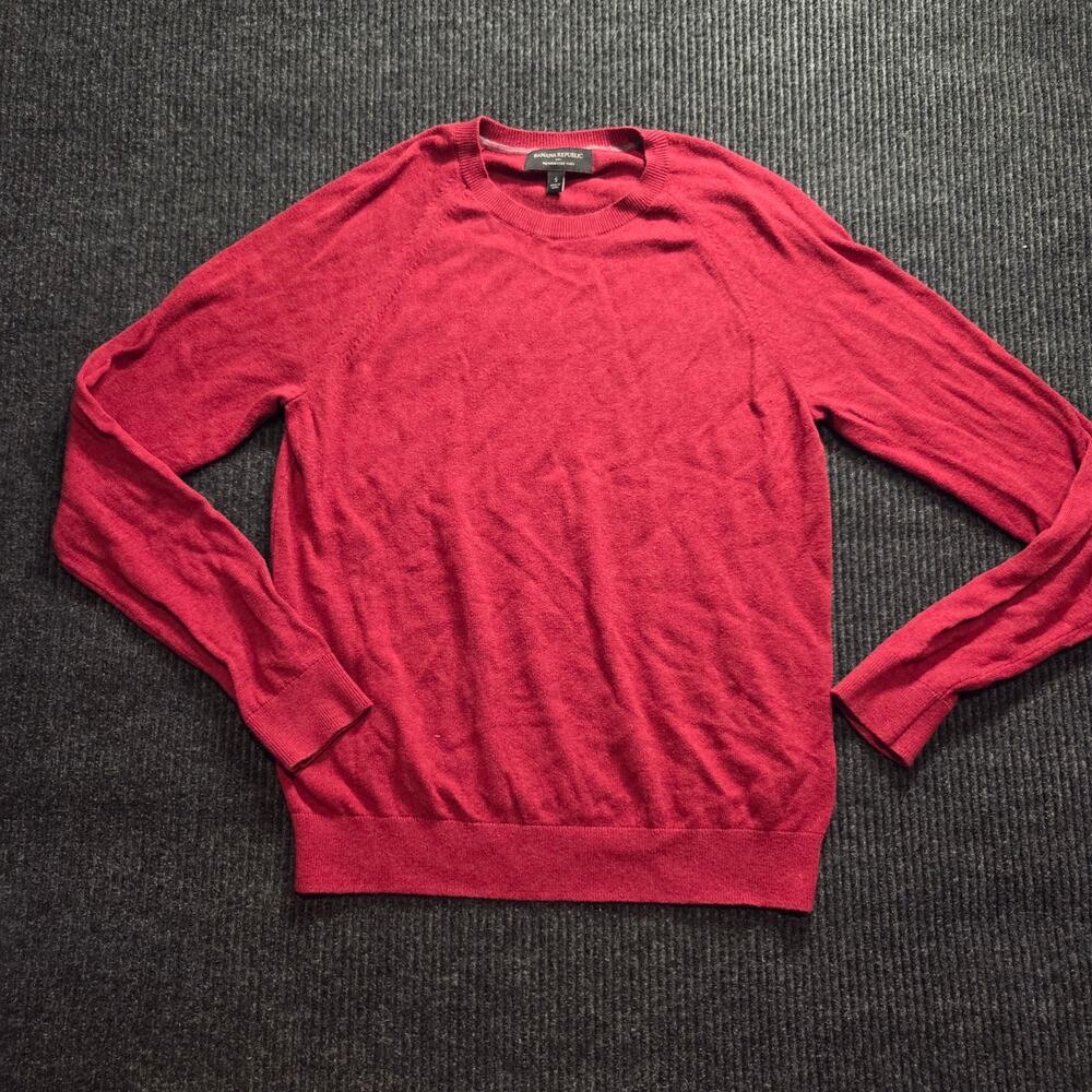 Red Cotton Cashmere Silk Blend Long Sleeve Crewneck Sz Small